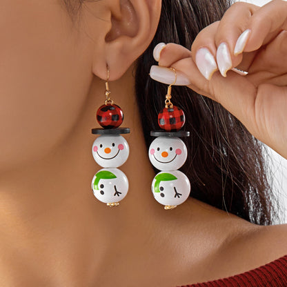Handmade Cartoon Christmas Snowman Earrings, Wooden Santa Drop Earring, Creative Holiday Dangle Jewelry Gift For Women