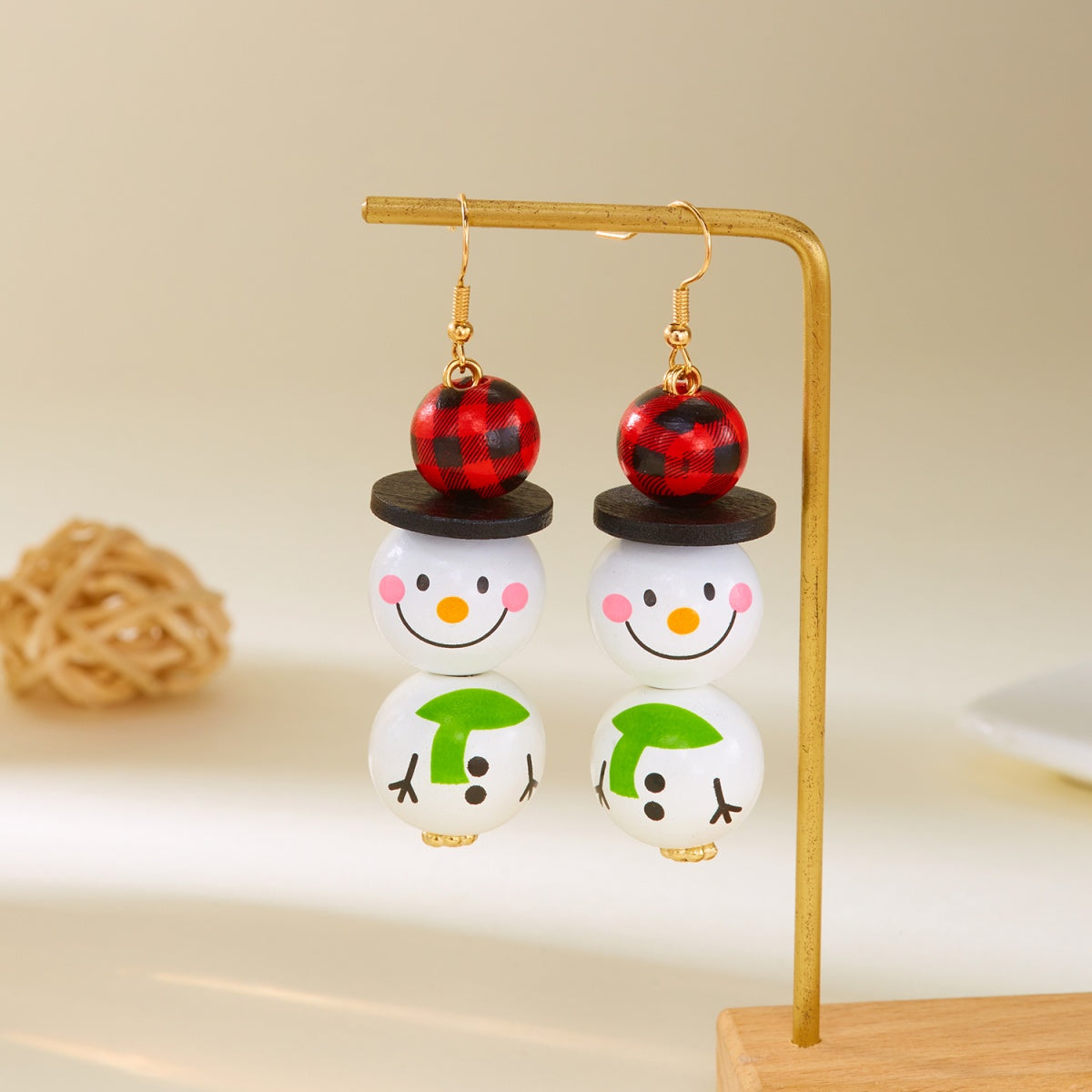 Handmade Cartoon Christmas Snowman Earrings, Wooden Santa Drop Earring, Creative Holiday Dangle Jewelry Gift For Women