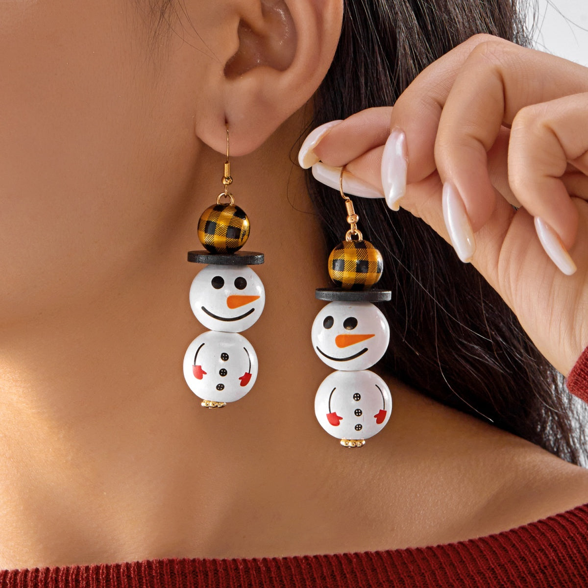 Handmade Cartoon Christmas Snowman Earrings, Wooden Santa Drop Earring, Creative Holiday Dangle Jewelry Gift For Women