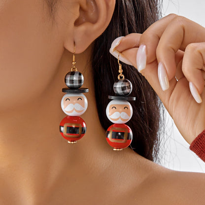 Handmade Cartoon Christmas Snowman Earrings, Wooden Santa Drop Earring, Creative Holiday Dangle Jewelry Gift For Women