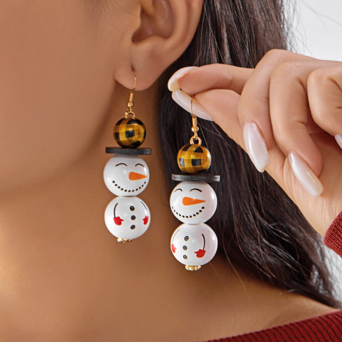 Handmade Cartoon Christmas Snowman Earrings, Wooden Santa Drop Earring, Creative Holiday Dangle Jewelry Gift For Women