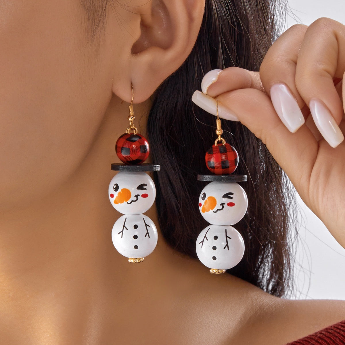 Handmade Cartoon Christmas Snowman Earrings, Wooden Santa Drop Earring, Creative Holiday Dangle Jewelry Gift For Women