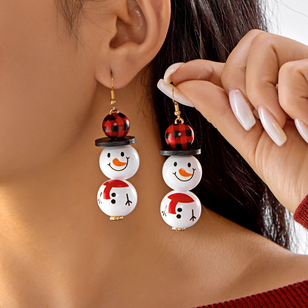 Handmade Cartoon Christmas Snowman Earrings, Wooden Santa Drop Earring, Creative Holiday Dangle Jewelry Gift For Women