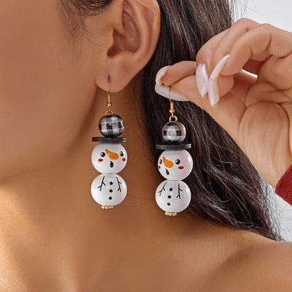 Handmade Cartoon Christmas Snowman Earrings, Wooden Santa Drop Earring, Creative Holiday Dangle Jewelry Gift For Women