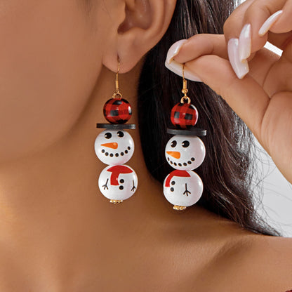 Handmade Cartoon Christmas Snowman Earrings, Wooden Santa Drop Earring, Creative Holiday Dangle Jewelry Gift For Women