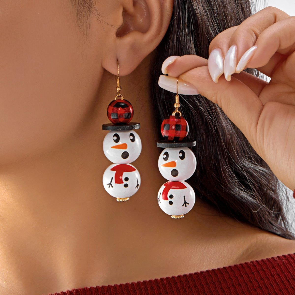 Handmade Cartoon Christmas Snowman Earrings, Wooden Santa Drop Earring, Creative Holiday Dangle Jewelry Gift For Women