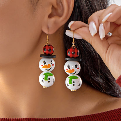 Handmade Cartoon Christmas Snowman Earrings, Wooden Santa Drop Earring, Creative Holiday Dangle Jewelry Gift For Women