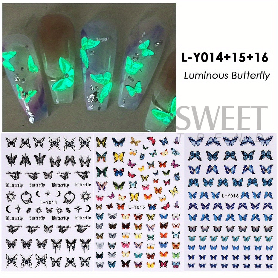 Colorful Blue Butterfly Nail Stickers Luminous Glow In The Dark Nail Decals Night Polish Sliders Fo 1