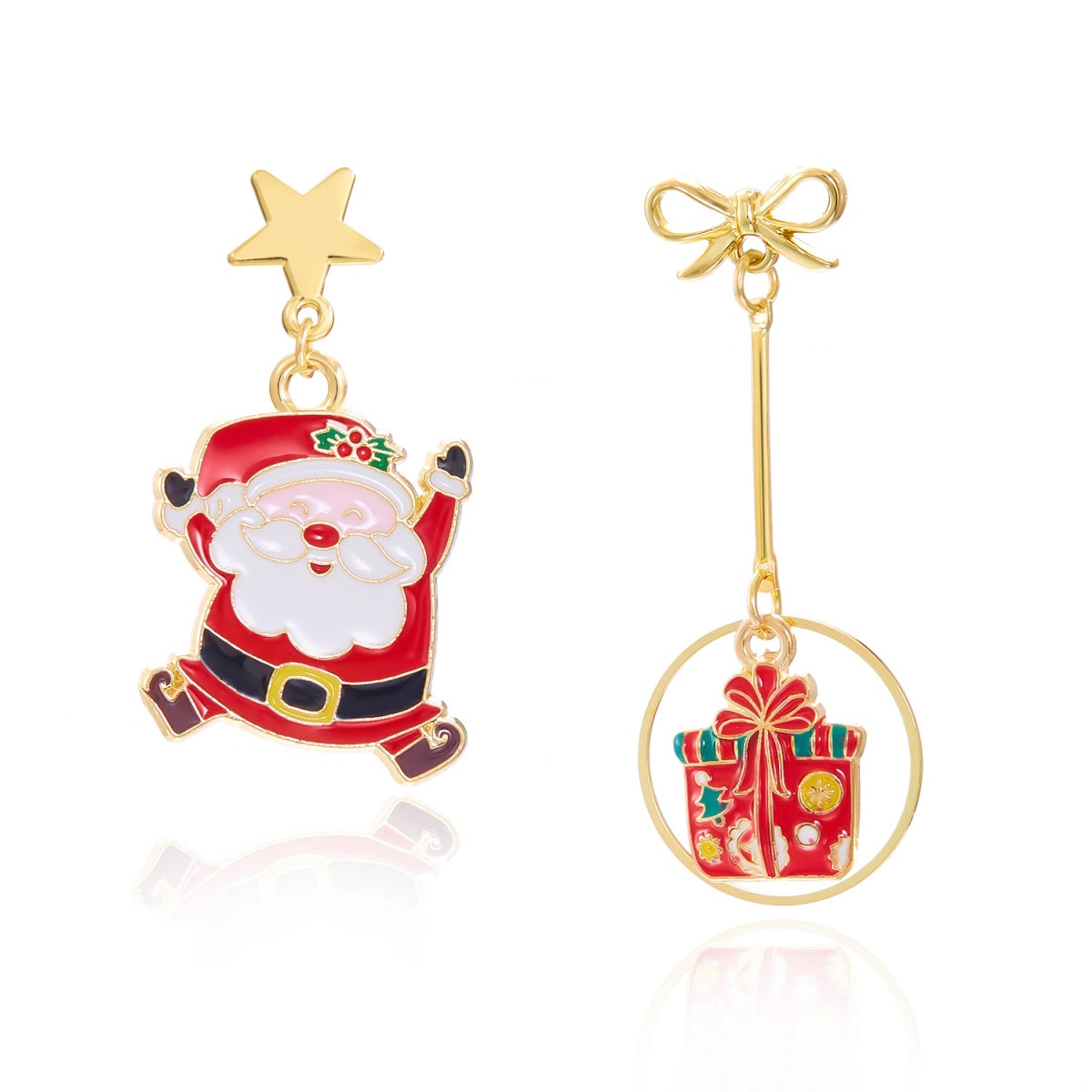 Cartoon Christmas Earrings Asymmetric Drop Earrings Enamel Santa Claus Bow Gift Box Star Tassel Jew 1