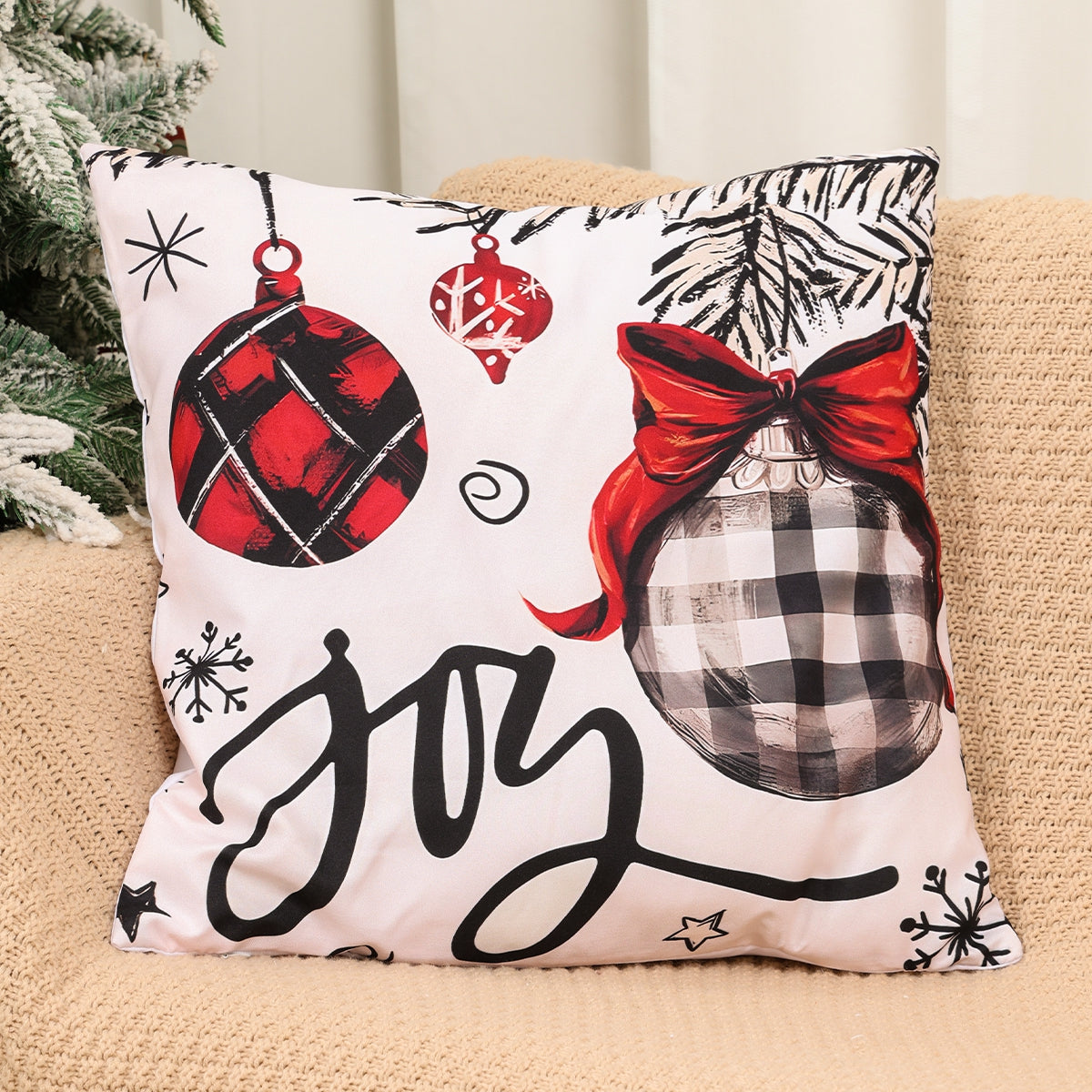 Christmas Ornament Pillow Case Set Merry Christmas Cushion Covers Enamel Santa Claus Bow Design Hom 1