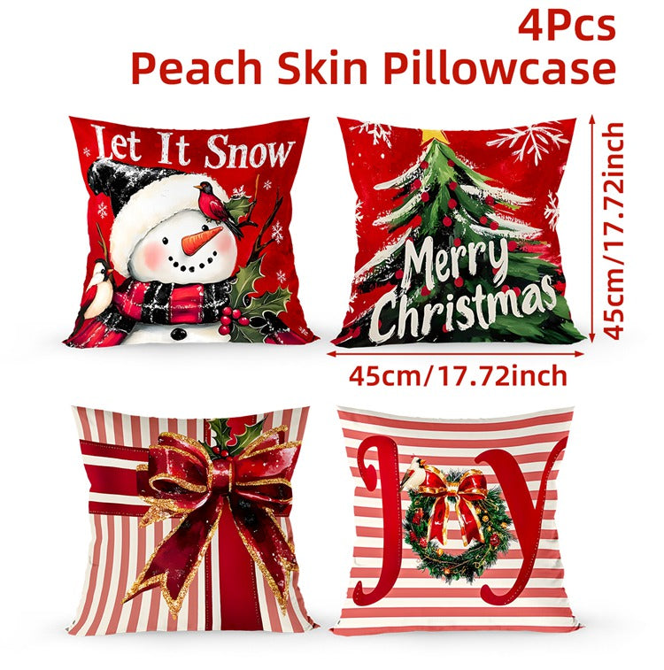 Christmas Ornament Pillow Case Set, Merry Christmas Cushion Covers, Enamel Santa Claus Bow Design, Home Decorations