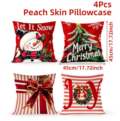 Christmas Ornament Pillow Case Set, Merry Christmas Cushion Covers, Enamel Santa Claus Bow Design, Home Decorations
