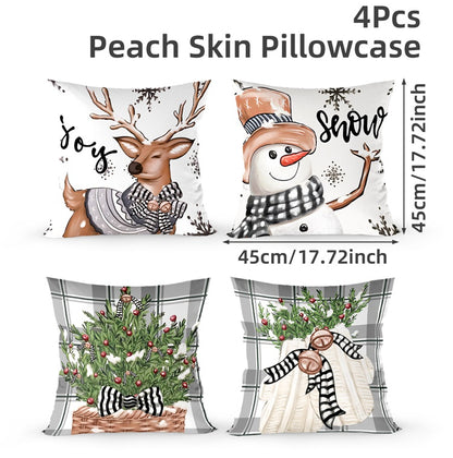 Christmas Ornament Pillow Case Set Merry Christmas Cushion Covers Enamel Santa Claus Bow Design Hom 4