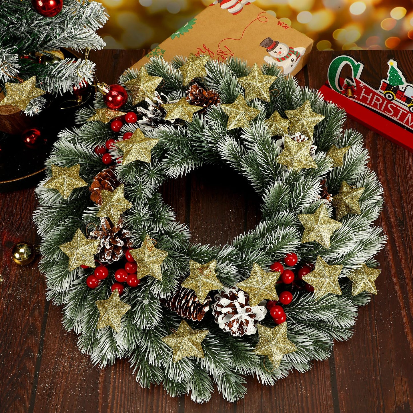 Gold Glitter Star Mini  Christmas Tree Hanging Pendant Star Ornament Decoration Tree Pendant For Ch 2