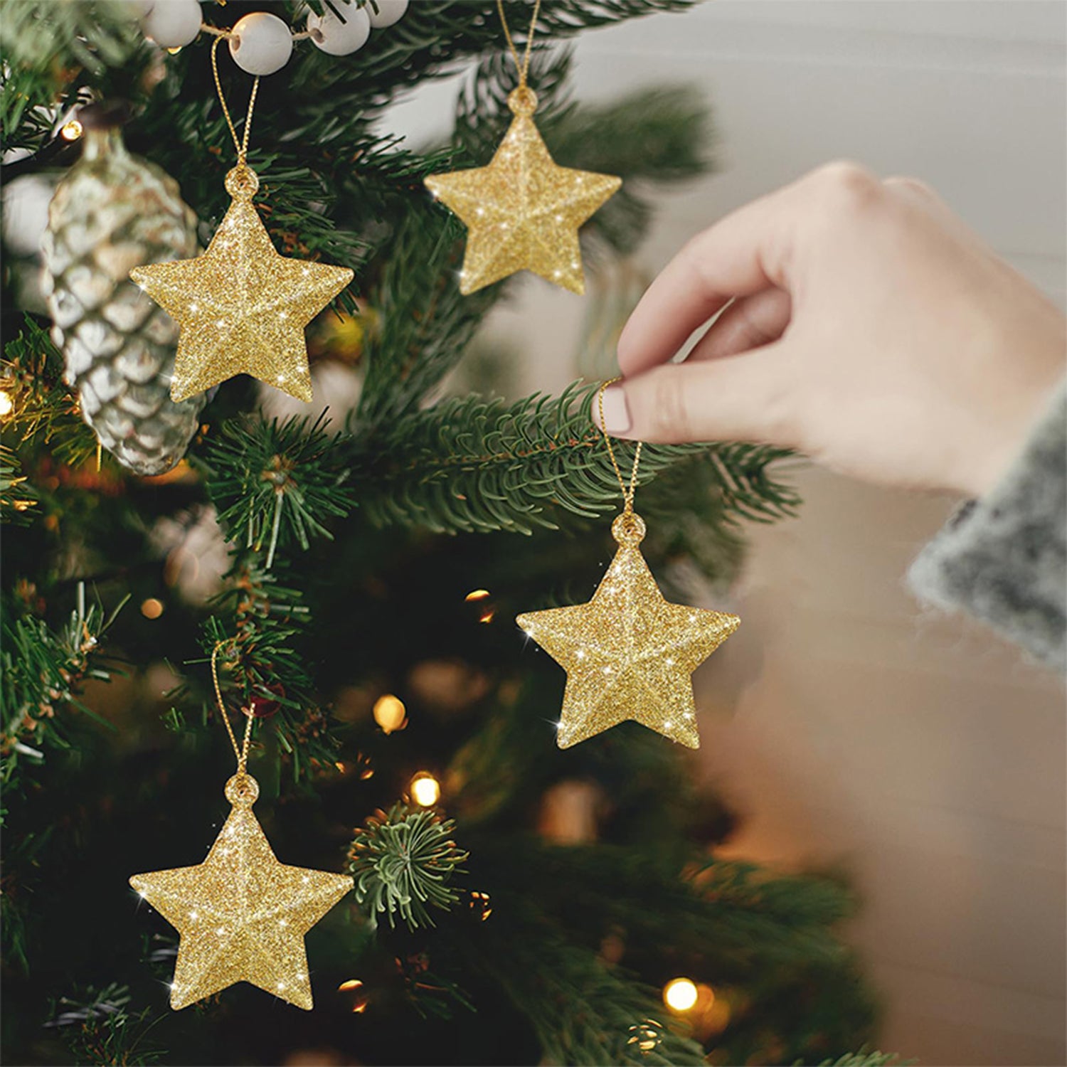 Gold Glitter Star Mini  Christmas Tree Hanging Pendant Star Ornament Decoration Tree Pendant For Ch 4