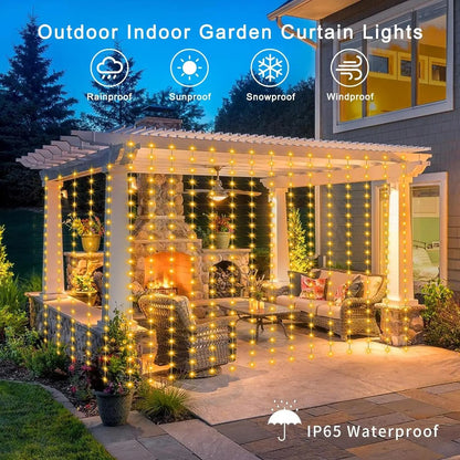 Solar Curtain Fairy Lights Outdoor Waterproof 300 LED String Light