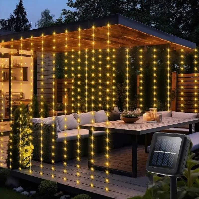 Solar Curtain Fairy Lights Outdoor Waterproof 300 LED String Light 1