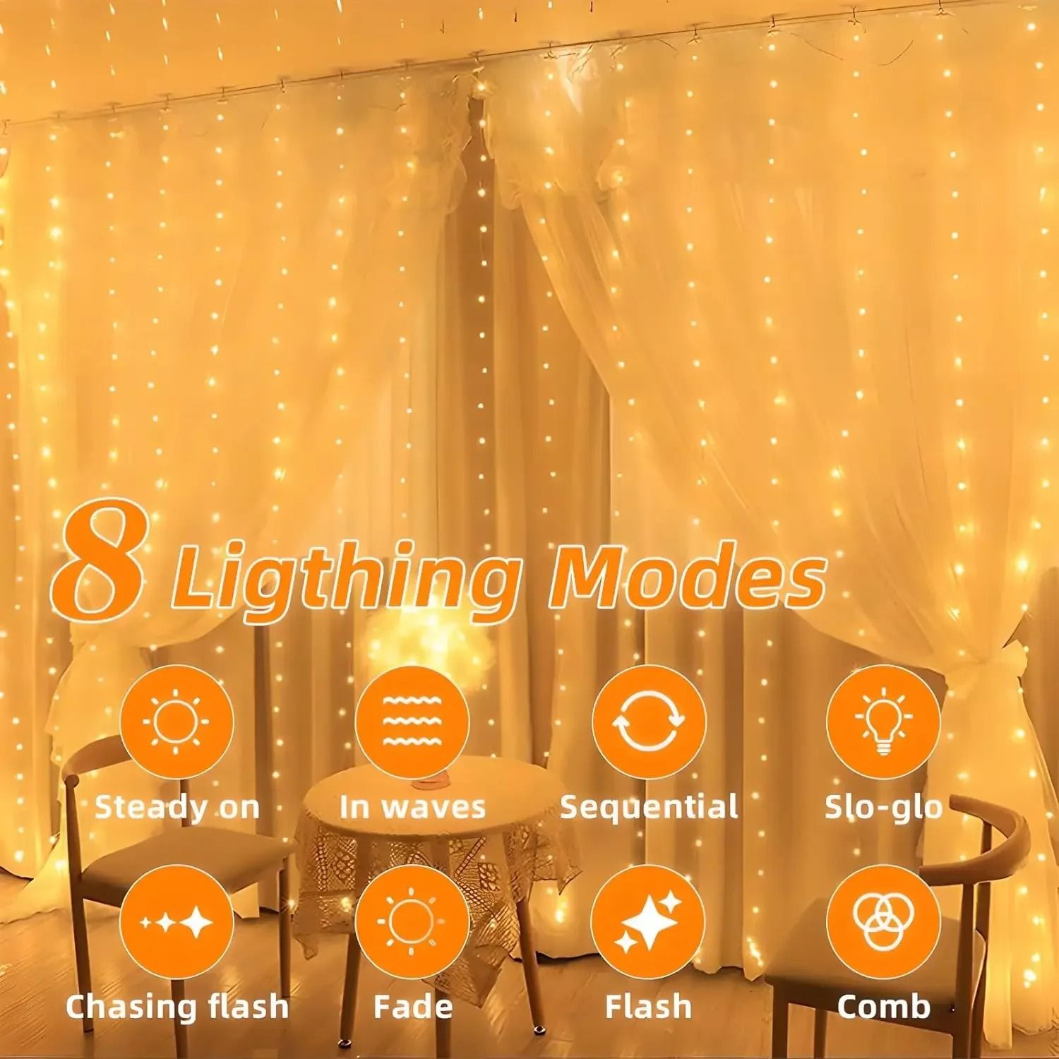 Solar Curtain Fairy Lights Outdoor Waterproof 300 LED String Light 2