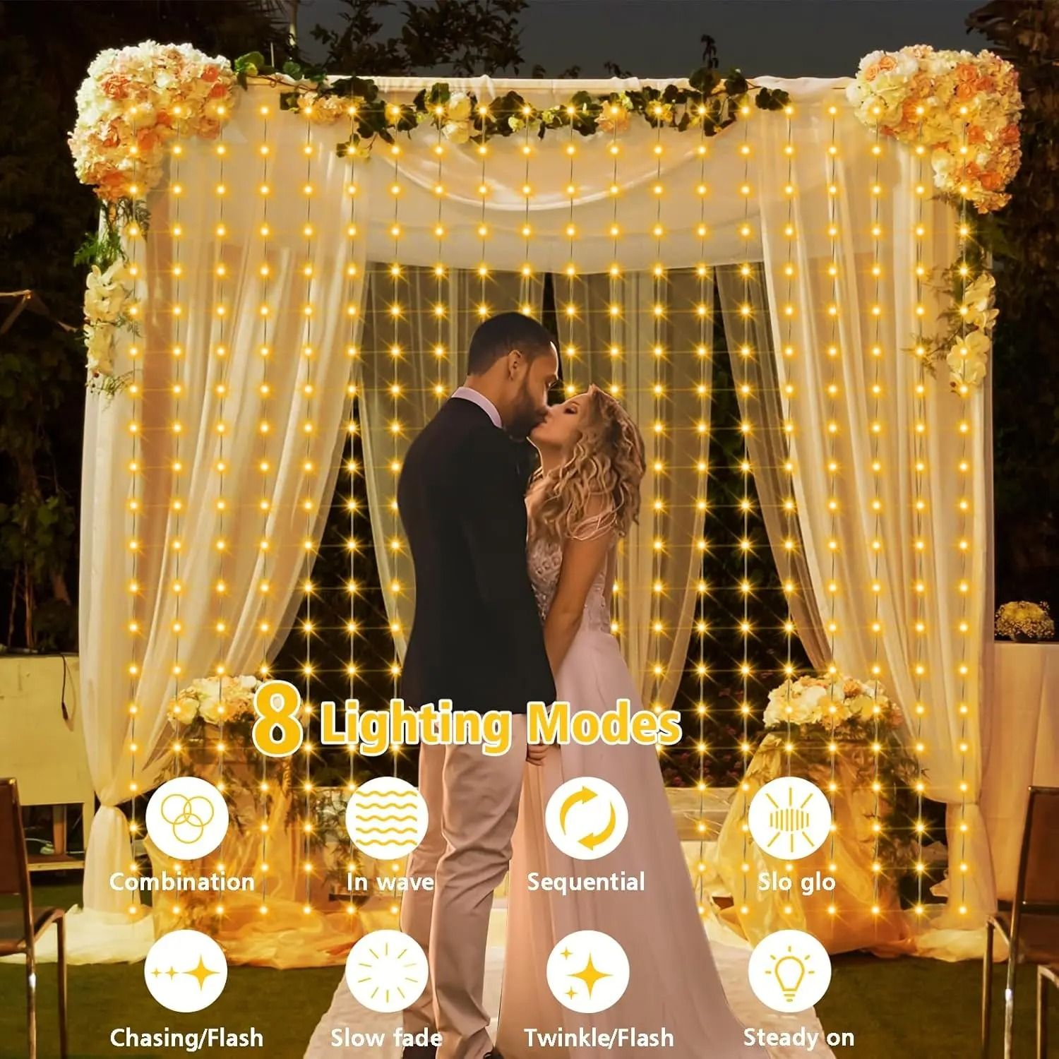 Solar Curtain Fairy Lights Outdoor Waterproof 300 LED String Light 4