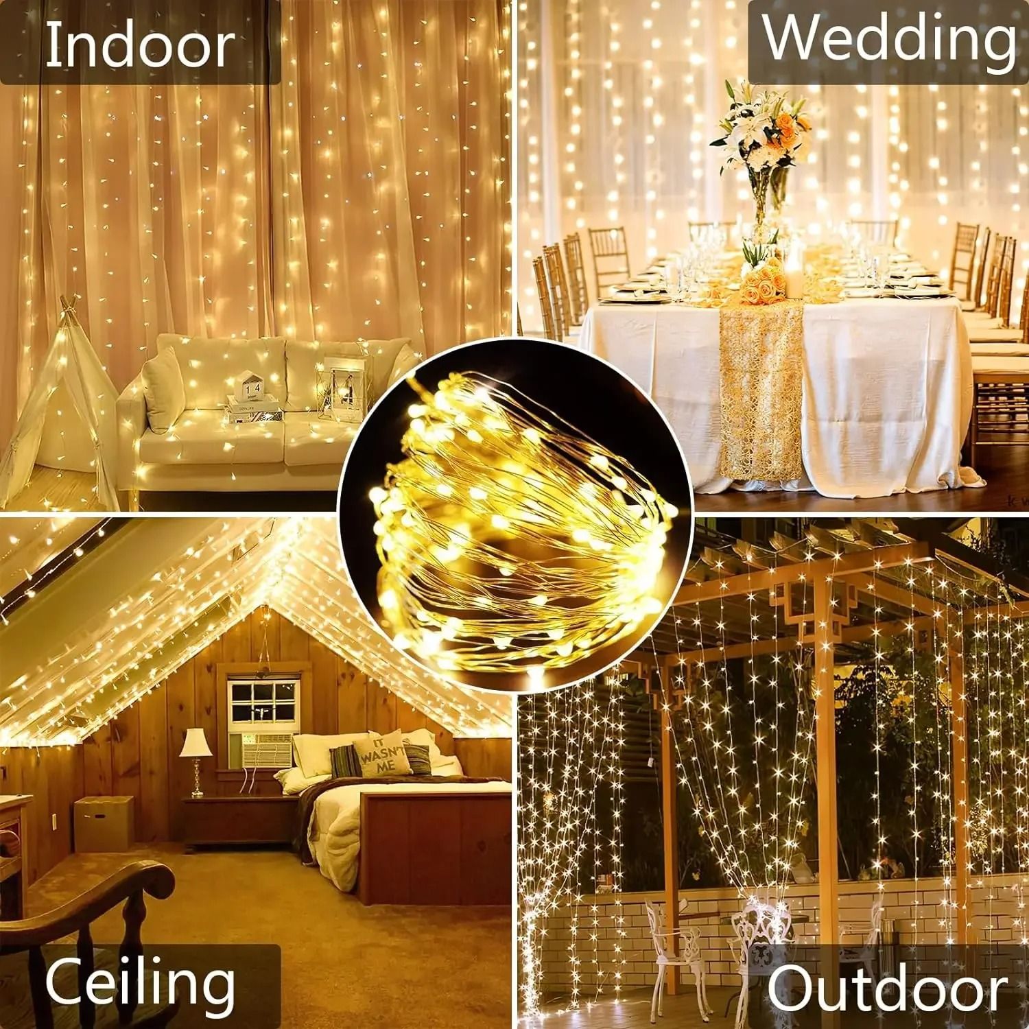 Solar Curtain Fairy Lights Outdoor Waterproof 300 LED String Light 5