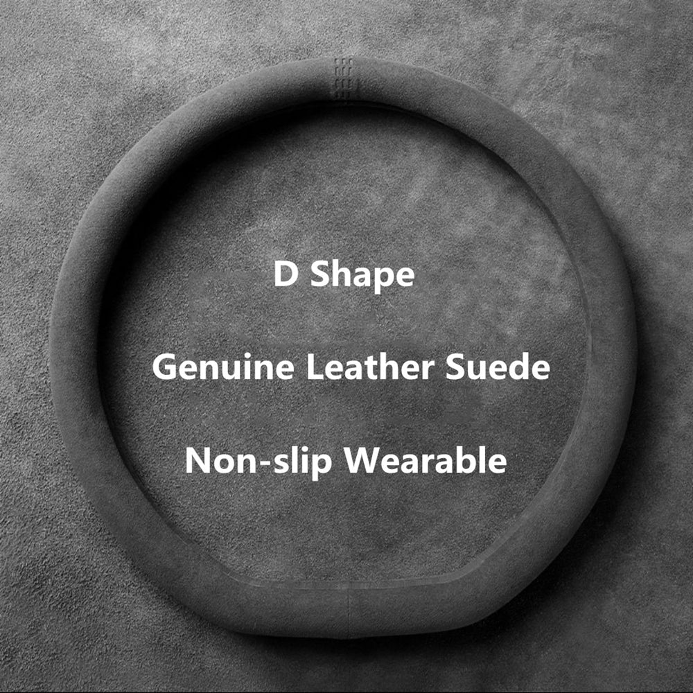 Universal Cowhide Suede Steering Wheel Cover Breathable 3738cm Car Wrap Premium Car Accessory 5