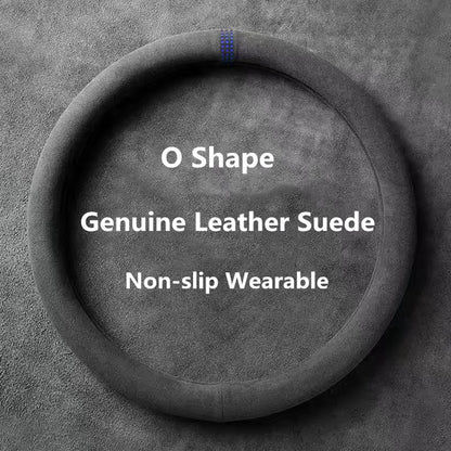 Universal Cowhide Suede Steering Wheel Cover Breathable 3738cm Car Wrap Premium Car Accessory 6