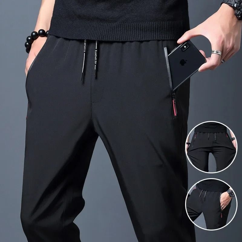 Mens Casual Straight Pants Elastic Waist Slim Fit Joggers