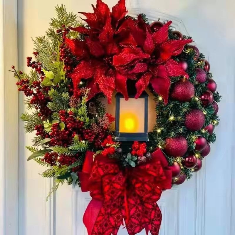 Front Door Garland With Large Bow Christmas Wreath With Lantern Seasonal Ornament Christmas Decorat 4
