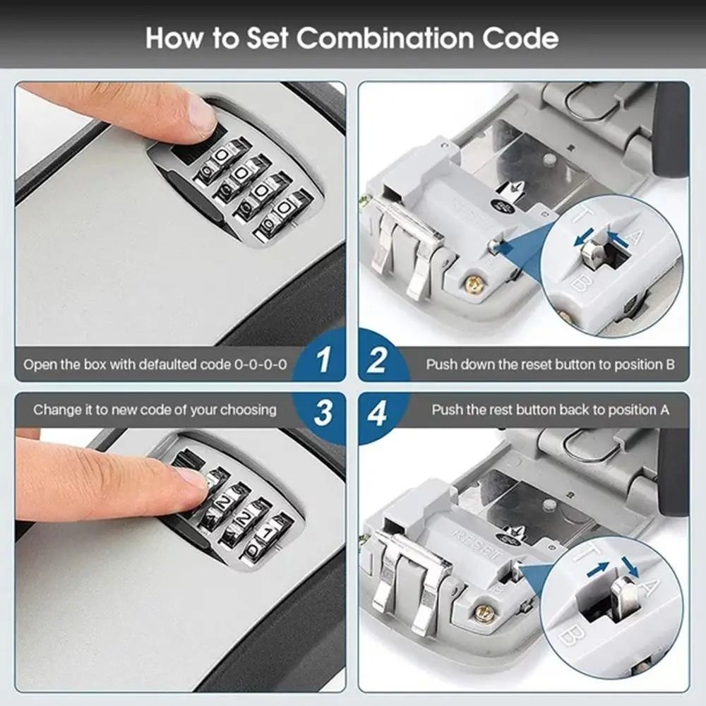 Wall Mounted Key Lock Box 4 Digit Combination Security Key Safe 1
