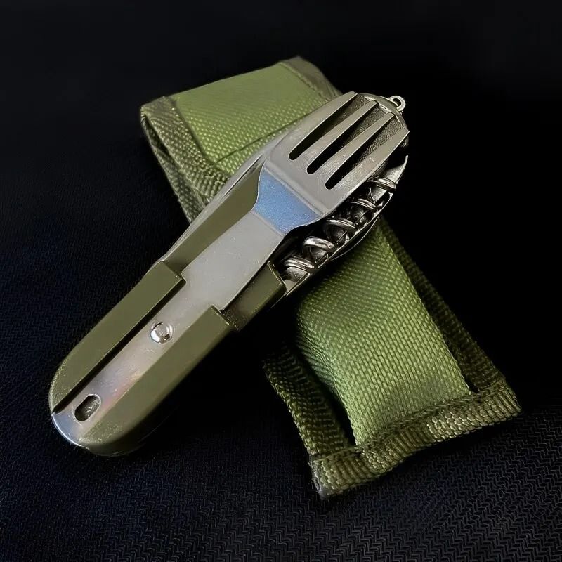 7 In 1 Multifunctional Outdoor Tableware Stainless Steel Foldable Utensil Set 1