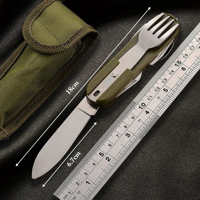 7 In 1 Multifunctional Outdoor Tableware Stainless Steel Foldable Utensil Set 3