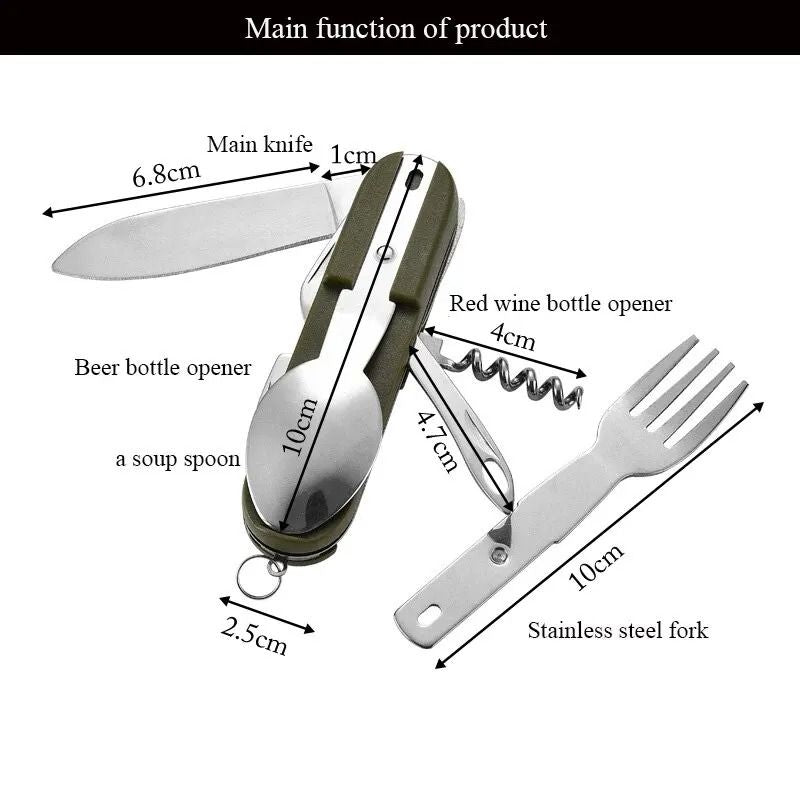 7 In 1 Multifunctional Outdoor Tableware Stainless Steel Foldable Utensil Set 4