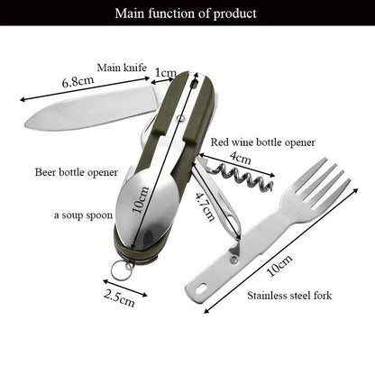 7 In 1 Multifunctional Outdoor Tableware Stainless Steel Foldable Utensil Set 4