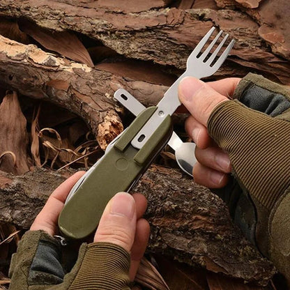 7 In 1 Multifunctional Outdoor Tableware Stainless Steel Foldable Utensil Set 5