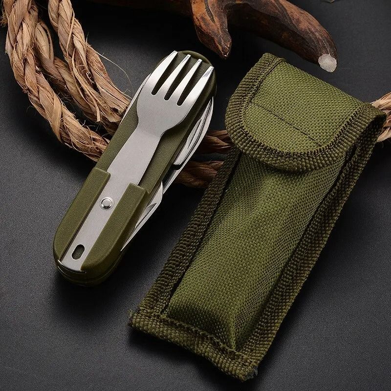 7 In 1 Multifunctional Outdoor Tableware Stainless Steel Foldable Utensil Set 6