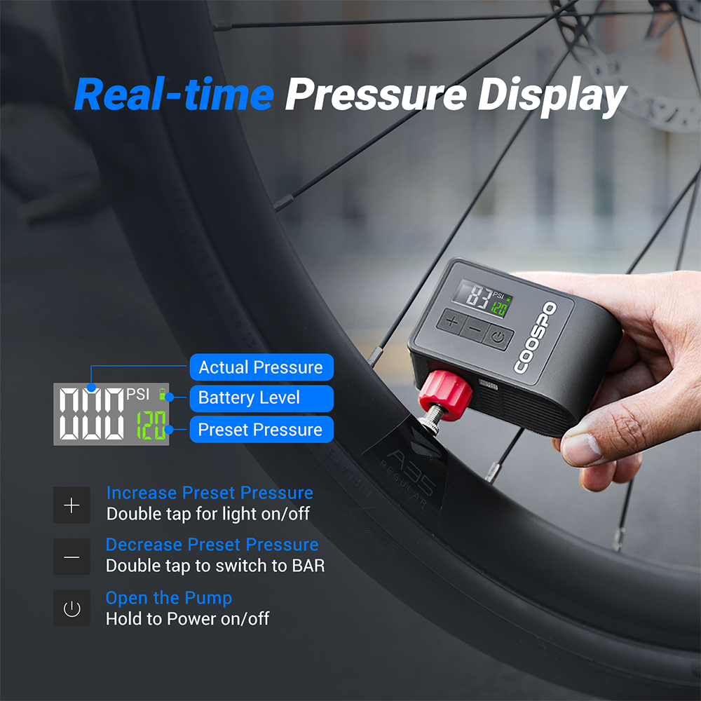 Portable Digital Inflator, Mini Electric Air Pump, Bike Accessories for Schrader and Presta Tires