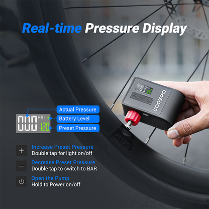 Portable Digital Inflator, Mini Electric Air Pump, Bike Accessories for Schrader and Presta Tires