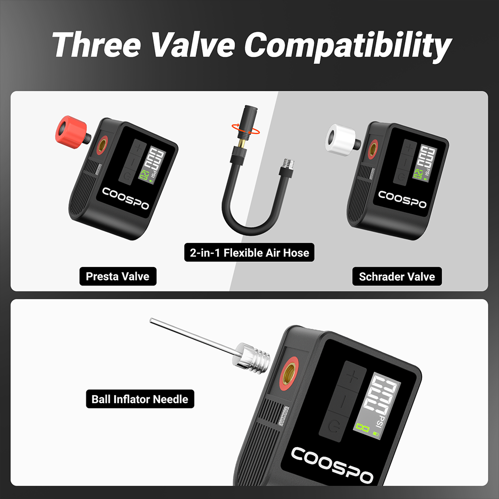 Portable Digital Inflator, Mini Electric Air Pump, Bike Accessories for Schrader and Presta Tires