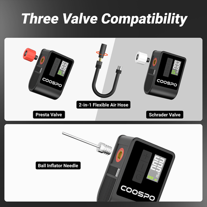 Portable Digital Inflator, Mini Electric Air Pump, Bike Accessories for Schrader and Presta Tires