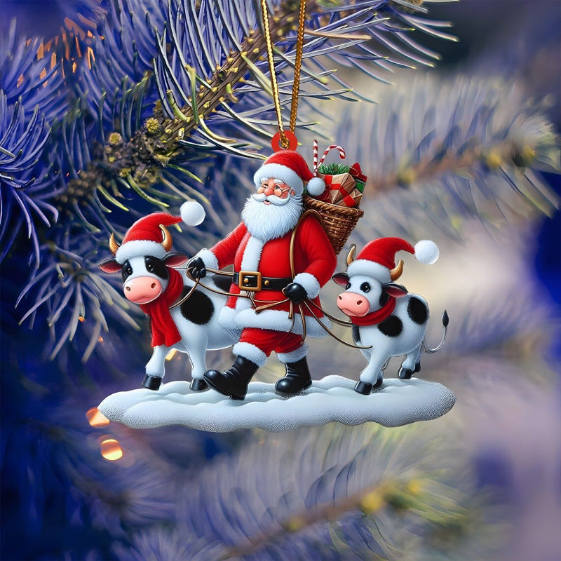 Tree Hanging Ornaments Cartoon, Christmas Tree Pendant Flat Acrylic, New Year Christmas Gifts, Holiday Home Decor