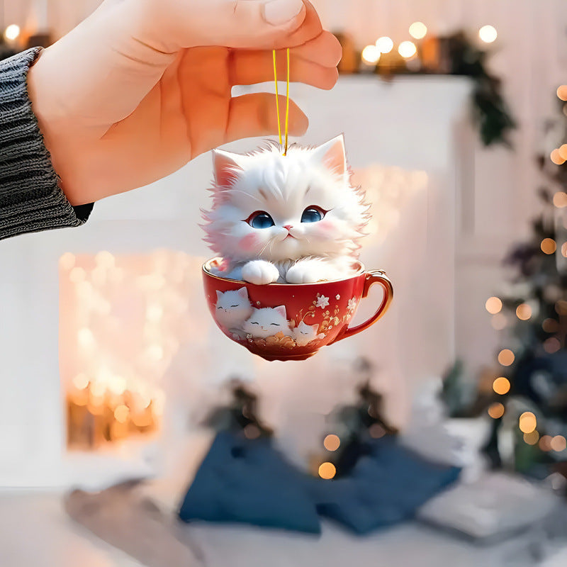 2D Christmas Tree Pendant 2D Flat Acrylic Xmas Tree Hanging Ornaments Cartoon Home Decor New Year C 3