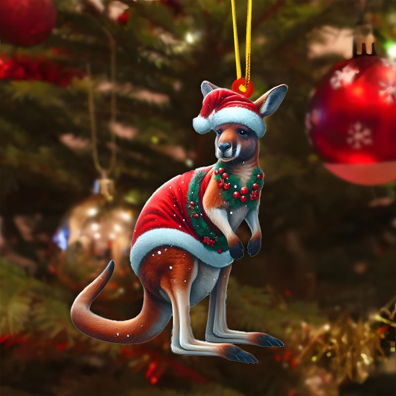 2D Christmas Tree Pendant 2D Flat Acrylic Xmas Tree Hanging Ornaments Cartoon Home Decor New Year C 9