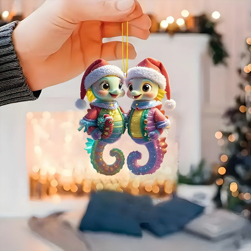 2D Christmas Tree Pendant 2D Flat Acrylic Xmas Tree Hanging Ornaments Cartoon Home Decor New Year C 23