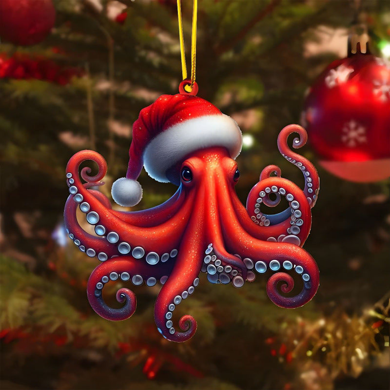 2D Christmas Tree Pendant 2D Flat Acrylic Xmas Tree Hanging Ornaments Cartoon Home Decor New Year C 28