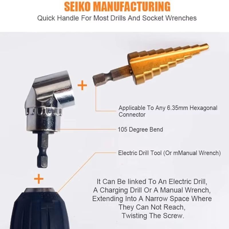 105 Degree Right Angle Drill Attachment Corner Screwdriver Extension 3