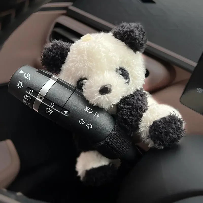 Funny Cartoon Panda Car Doll, Soft Gear Shift Knob Cover, Anti-Skid Dashboard Ornament for Automotive Decor