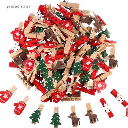 Snowflake Clothespins DIY Photo Pegs for New Year Party, Mixed Styles Christmas Wood Clips