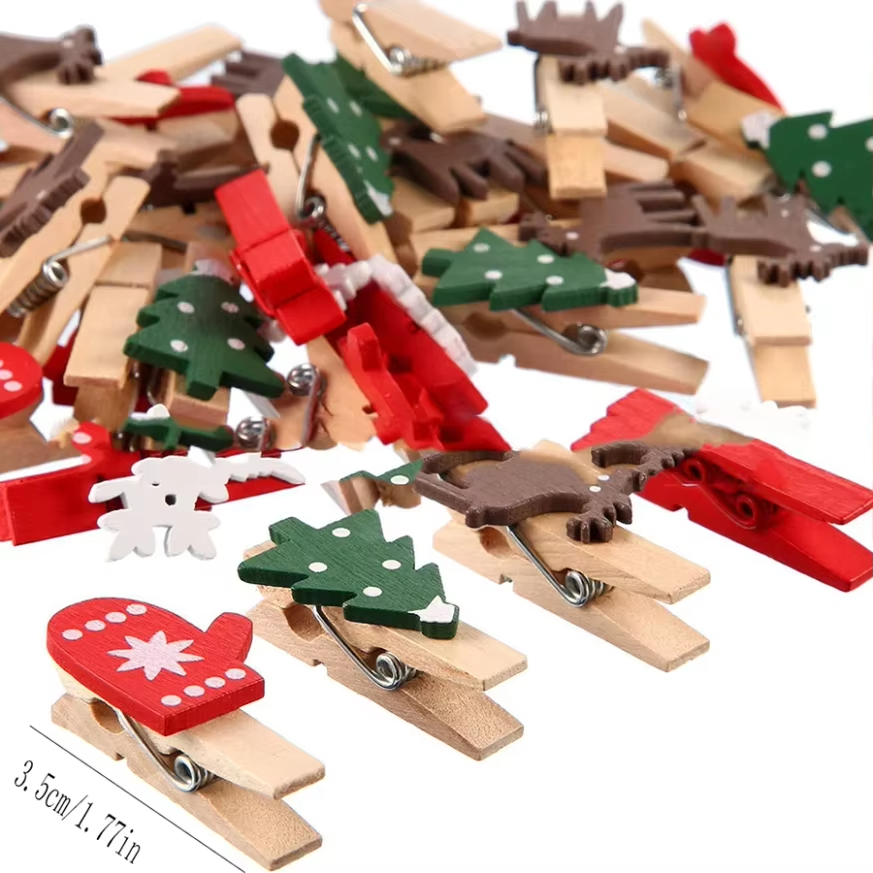 Snowflake Clothespins DIY Photo Pegs For New Year Party Mixed Styles Christmas Wood Clips 6