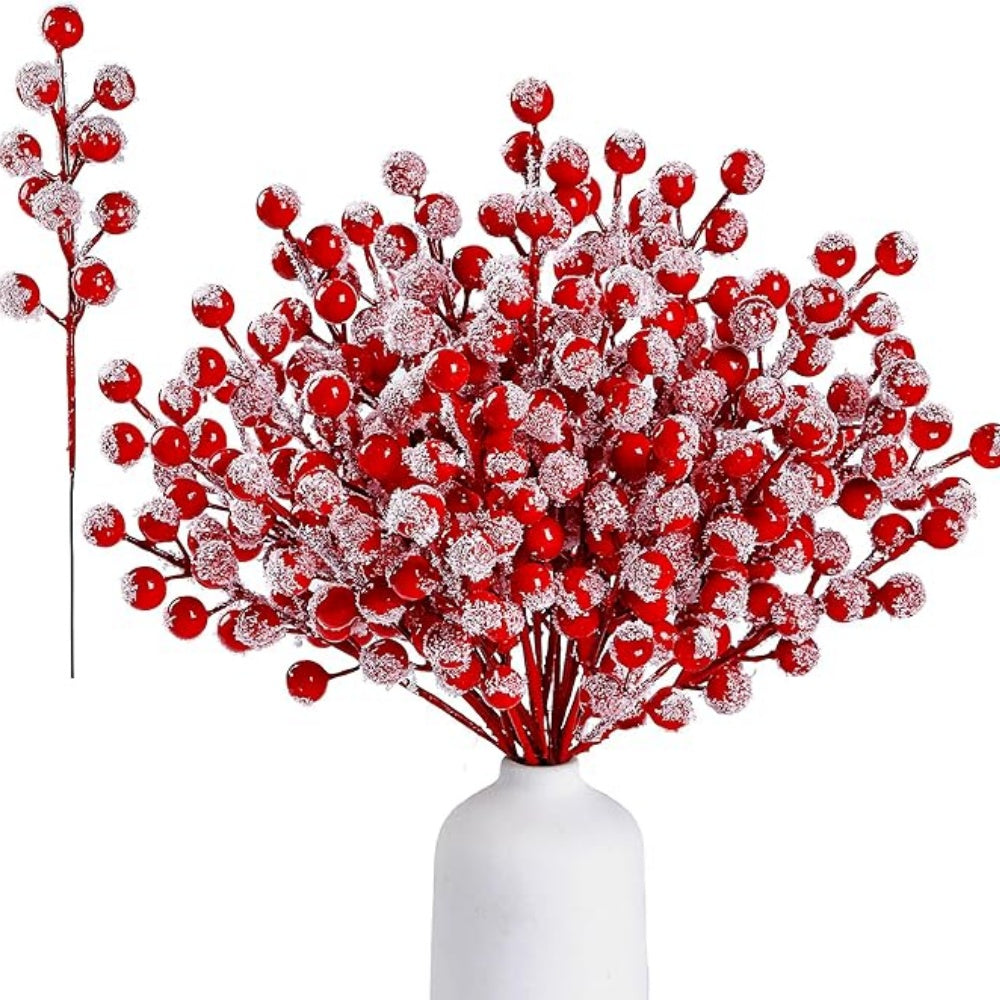 Berries Red Berry Branches, 10Pcs Christmas Decoration, Snow Artificial Red Fruit Holly, For Christmas Tree Pendant Wrea