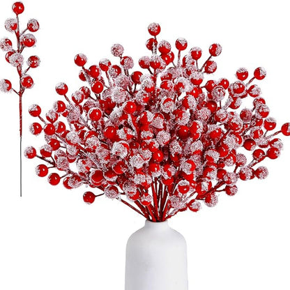 Berries Red Berry Branches, 10Pcs Christmas Decoration, Snow Artificial Red Fruit Holly, For Christmas Tree Pendant Wrea